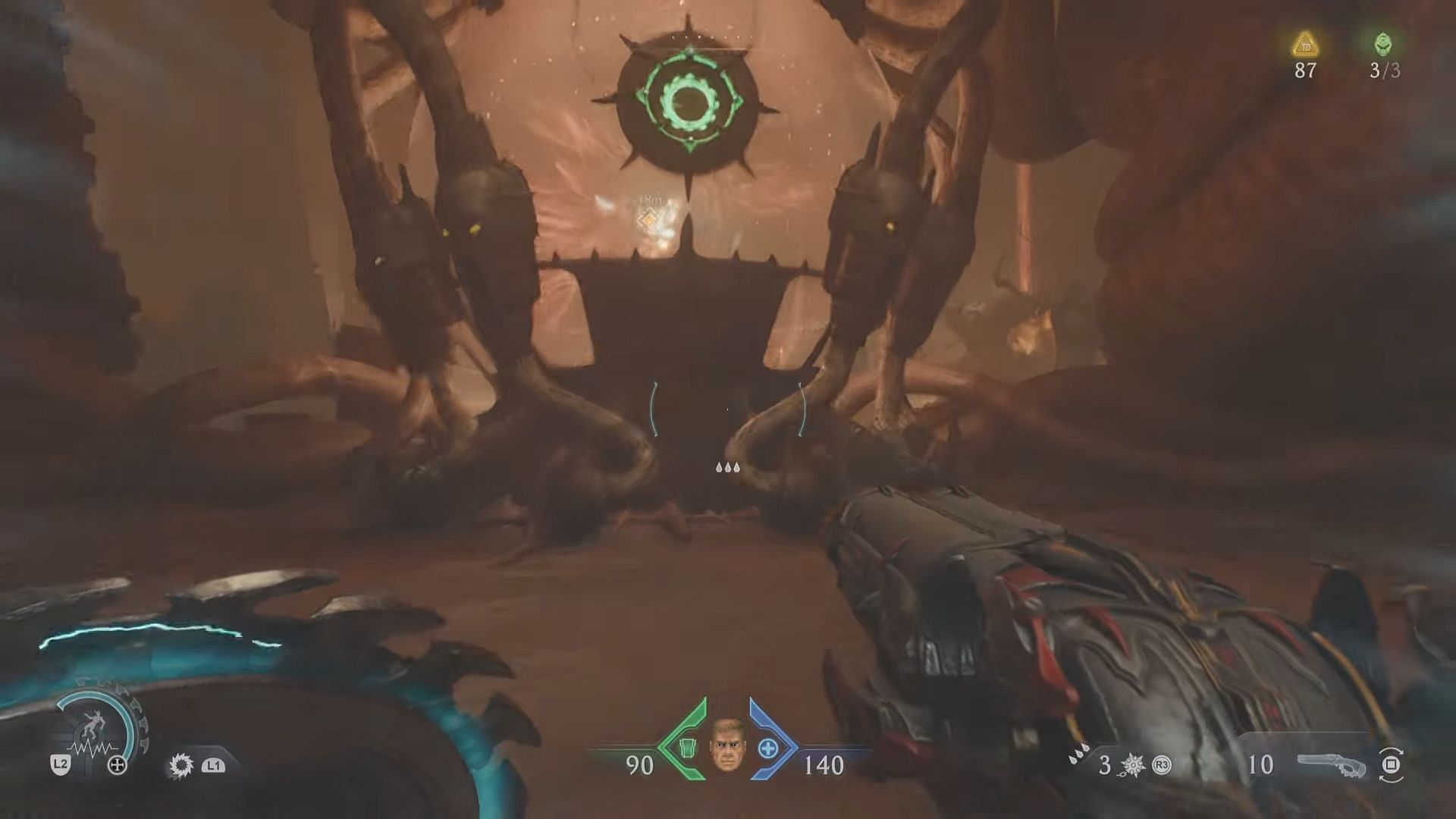 Destroying the Breakable Green Seal disables the Hell Cannons (Image via Sportskeeda Gaming | Bethesda Softworks)
